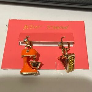 Betsey Johnson Orange Mixer and Cake Slice Earrings